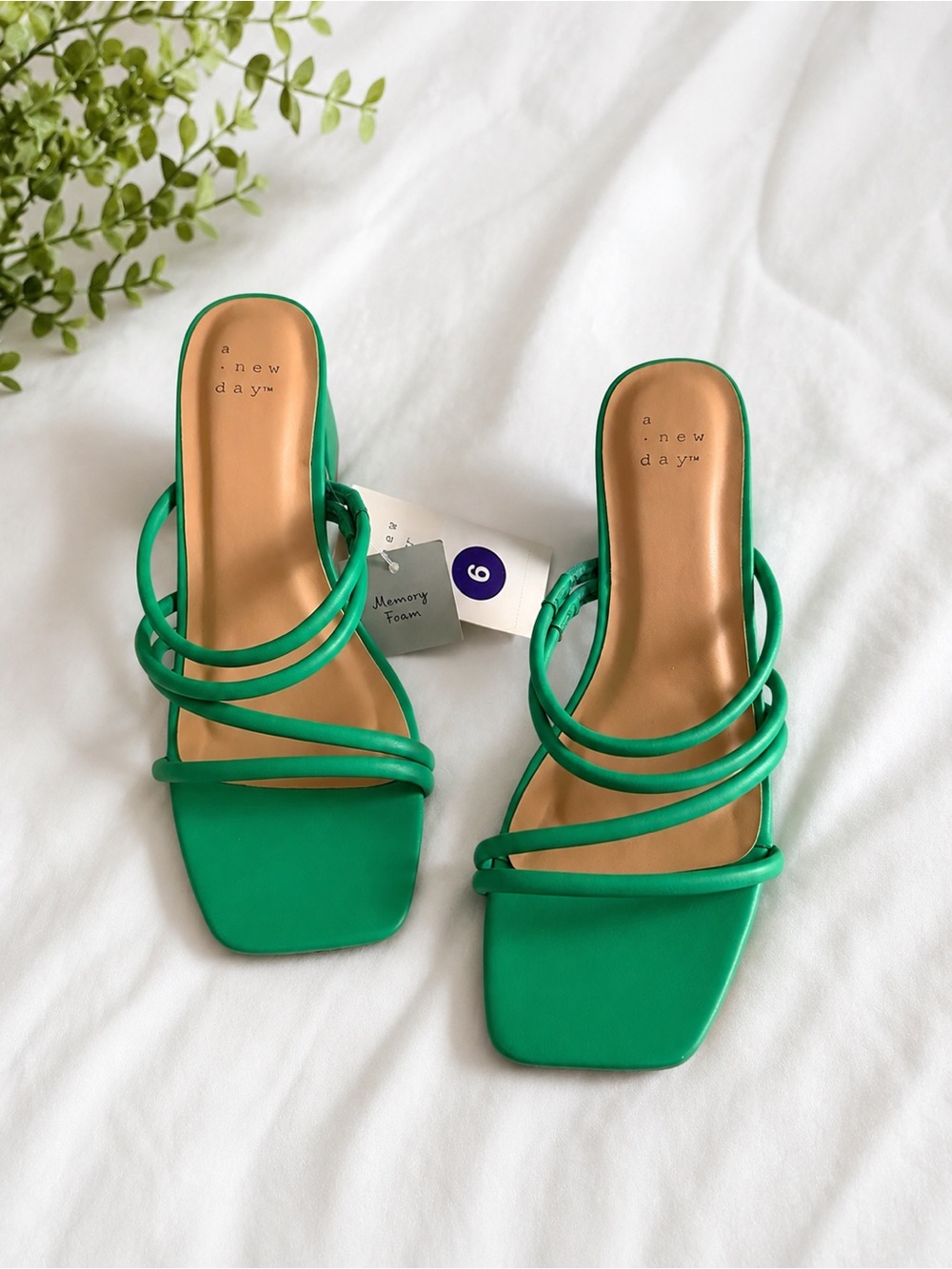 a new day Emerald Green Multi-Strap Square-Toe Slide Heels